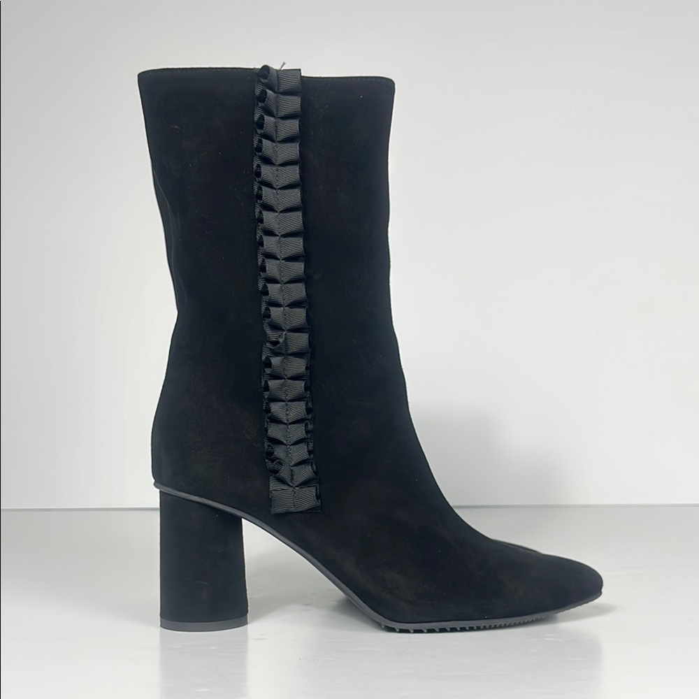 Brunate Elegant Womens Black Heeled Boots with Ribbon Accent / SZ 39 or 8.5
